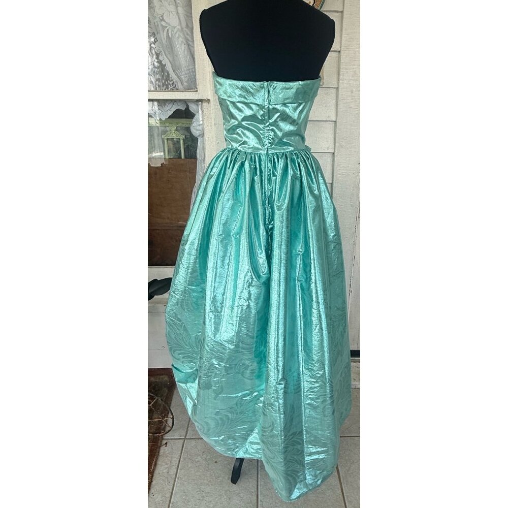 Vintage 80's Aqua Green Lame' Ball /Prom Gown Bustled Bow TD4 Eletra size 11/12 - Picture 10 of 16